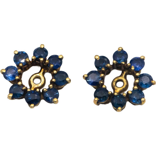 18k Yellow Gold 0.75CT Blue Sapphire Earring Jacket Stud Enhancers