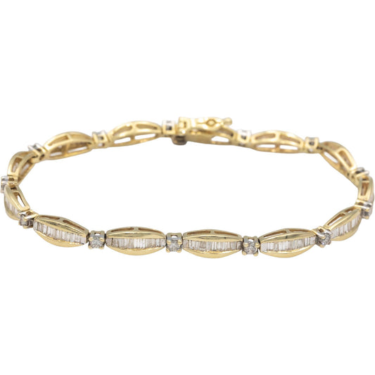 14k Yellow Gold Round & Baguette Cut Diamond Fancy Link Bracelet 3.0CT