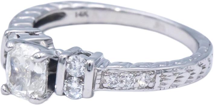 IGI 14k White Gold 0.55CT VS Diamond Bridal Ring w/ 0.45CT Cushion Center Size 5