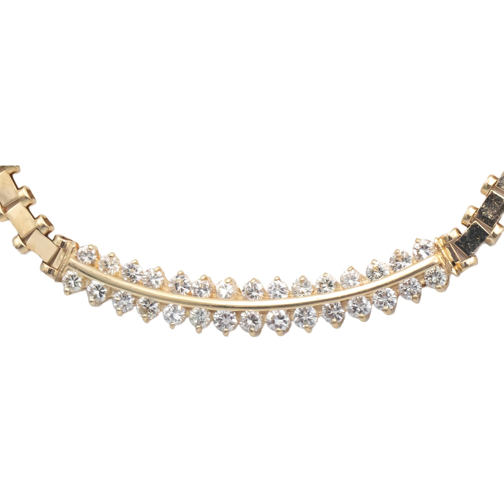 14k Yellow Gold VS Round Diamond Curved Pendant Fancy Link Necklace 2.0CT