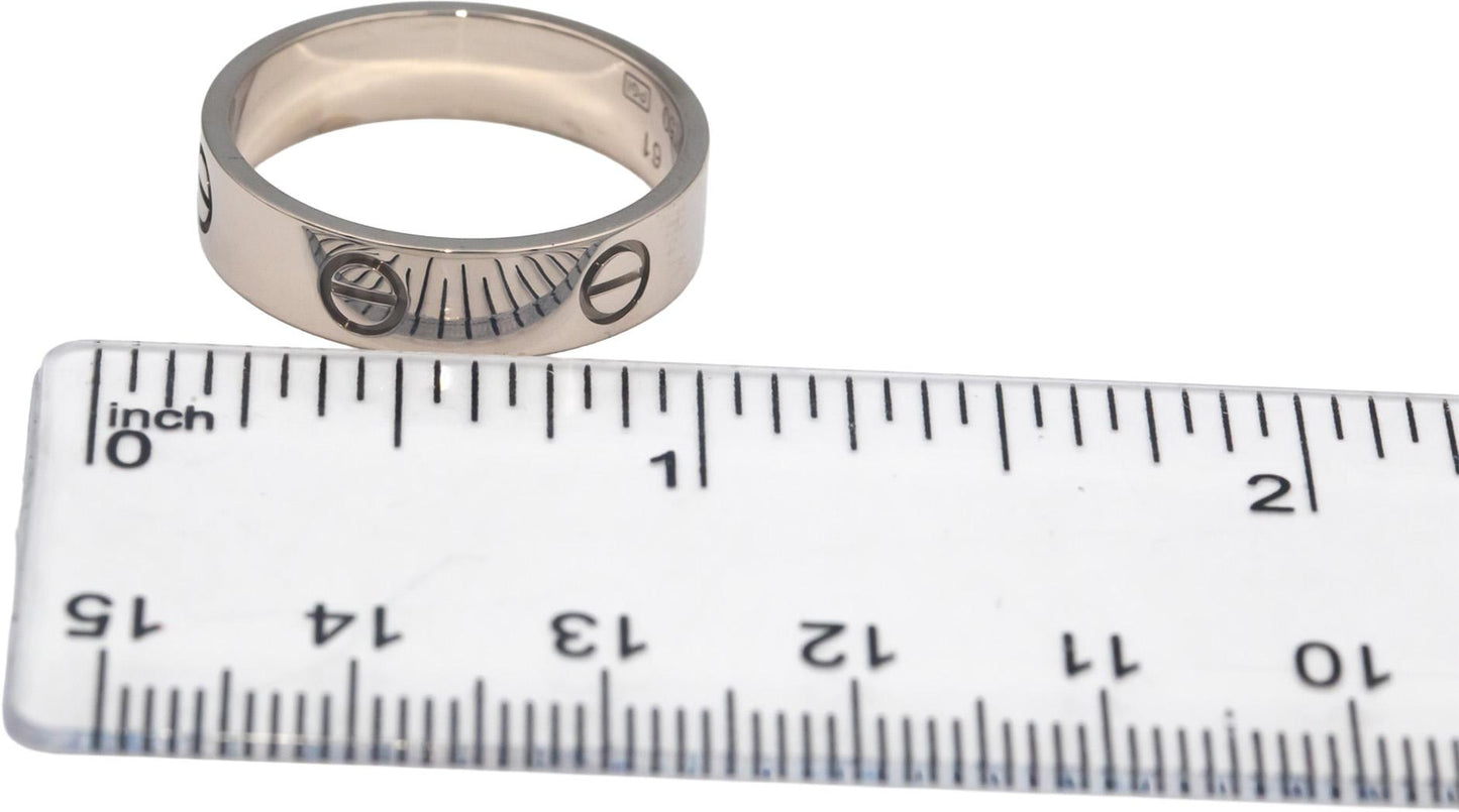 CARTIER 18k White Gold Love Screw Motif Band Ring 5.5mm Wide Size 9.5 Euro 61