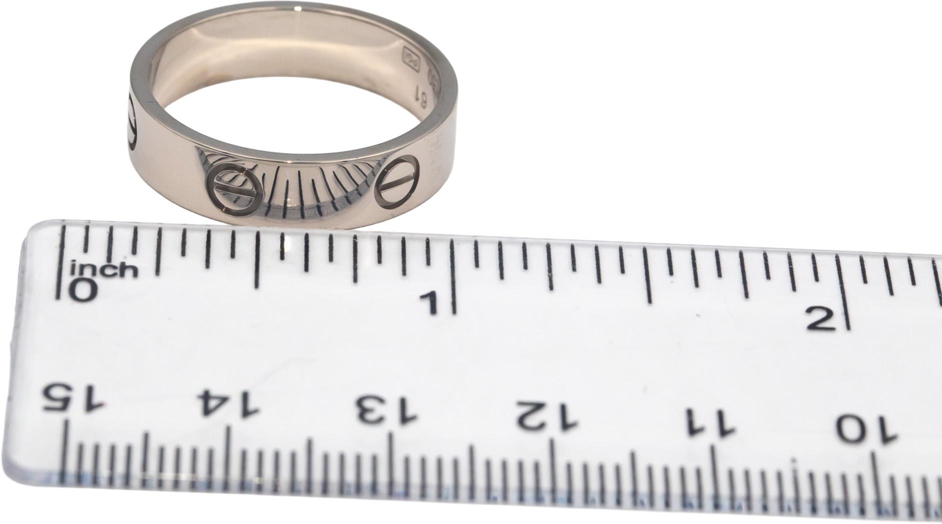 CARTIER 18k White Gold Love Screw Motif Band Ring 5.5mm Wide Size 9.5 Euro 61