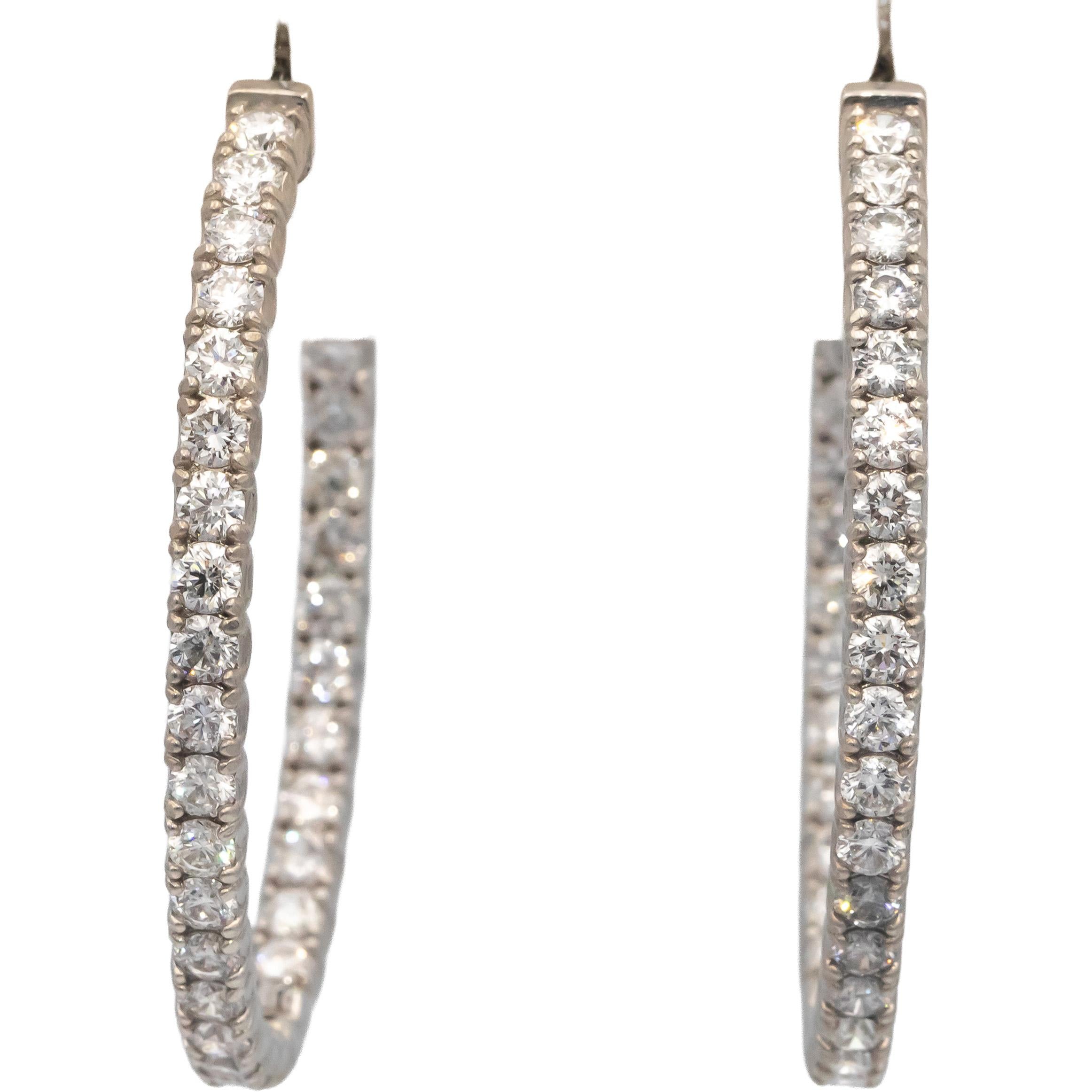 18k White Gold VS Round Diamond Oval Hoop Inside Out Earrings 5.78CT