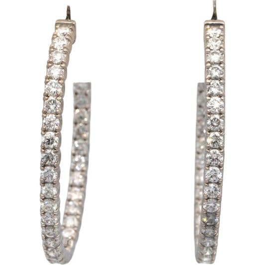 Diamond Round Cut 18k White Gold VS Oval Hoop Inside Out Earrings 5.78CT
