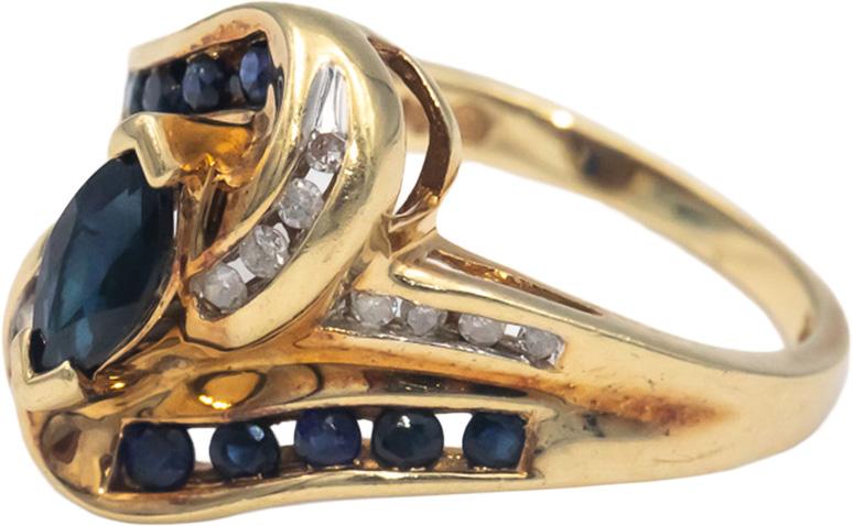 10k Yellow Gold Jewelry 0.75CT Diamond and Sapphire Cocktail Ring Size 6.5
