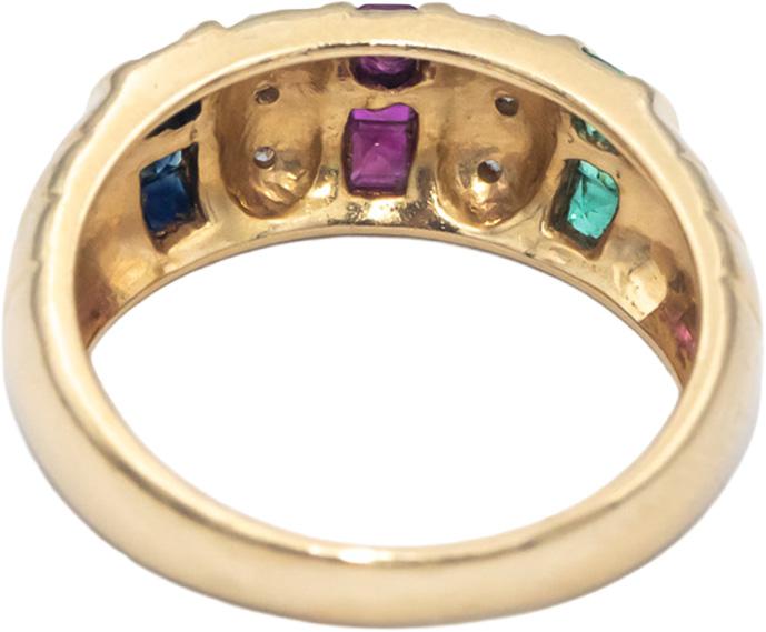 14k Yellow Gold 0.39CT Diamond Emerald Ruby Sapphire Band Ring Size 6.5