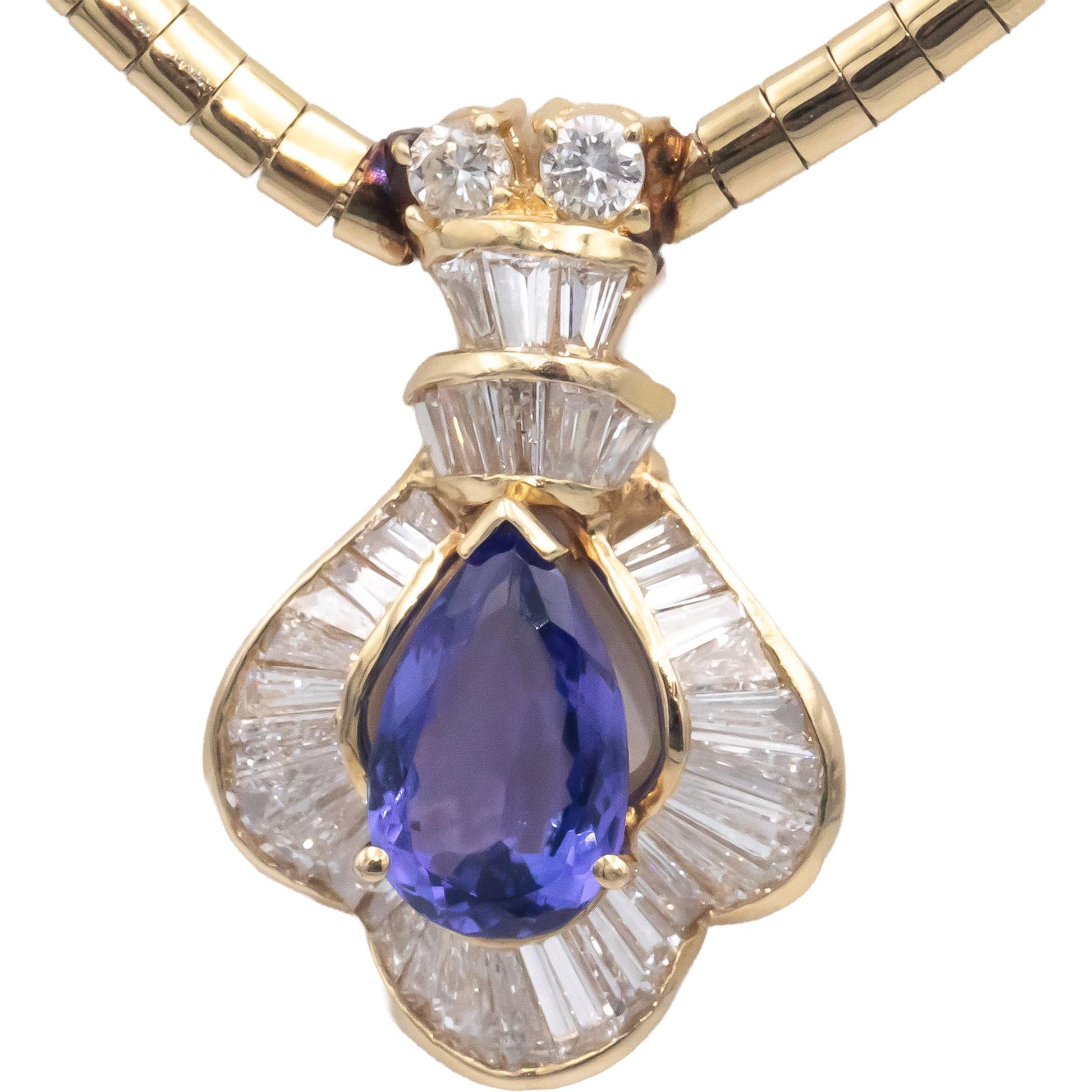 14k Yellow Gold Diamond and Tanzanite Choker Omega Link Necklace 4.50CT
