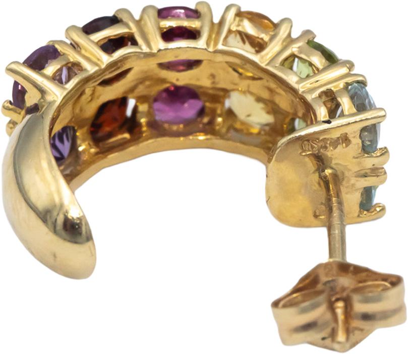 14k Yellow Gold 2.50CT Round Multi-Color Rainbow Sapphire Curved Stud Earrings