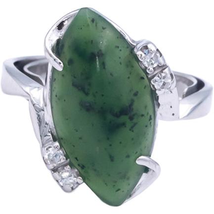 Antique 10k White Gold 0.12CT Diamond and Jade Cocktail Ring Size 6.5