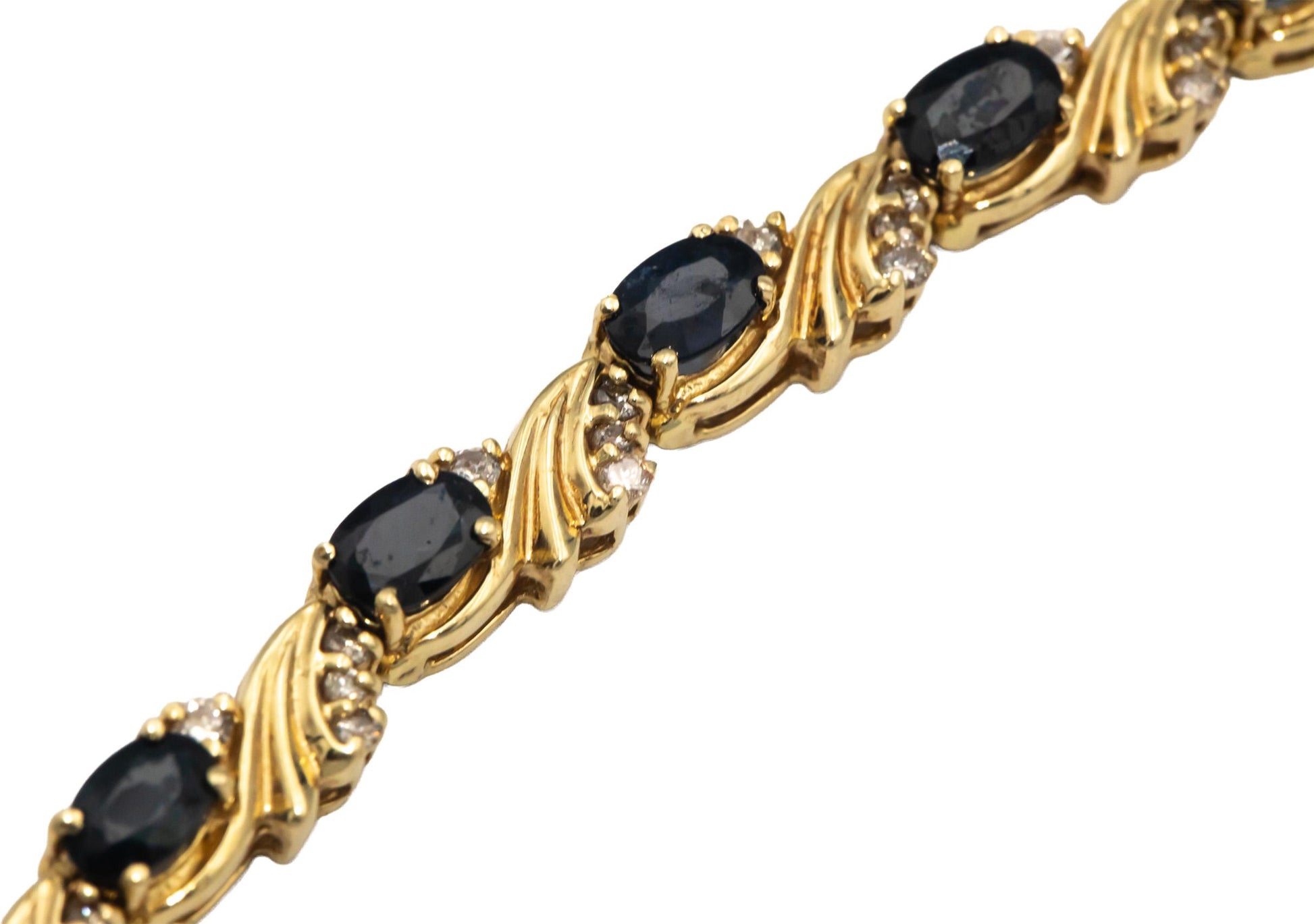 14k Yellow Gold Round Diamond and Oval Sapphire Fancy Link Bracelet 8.0CT