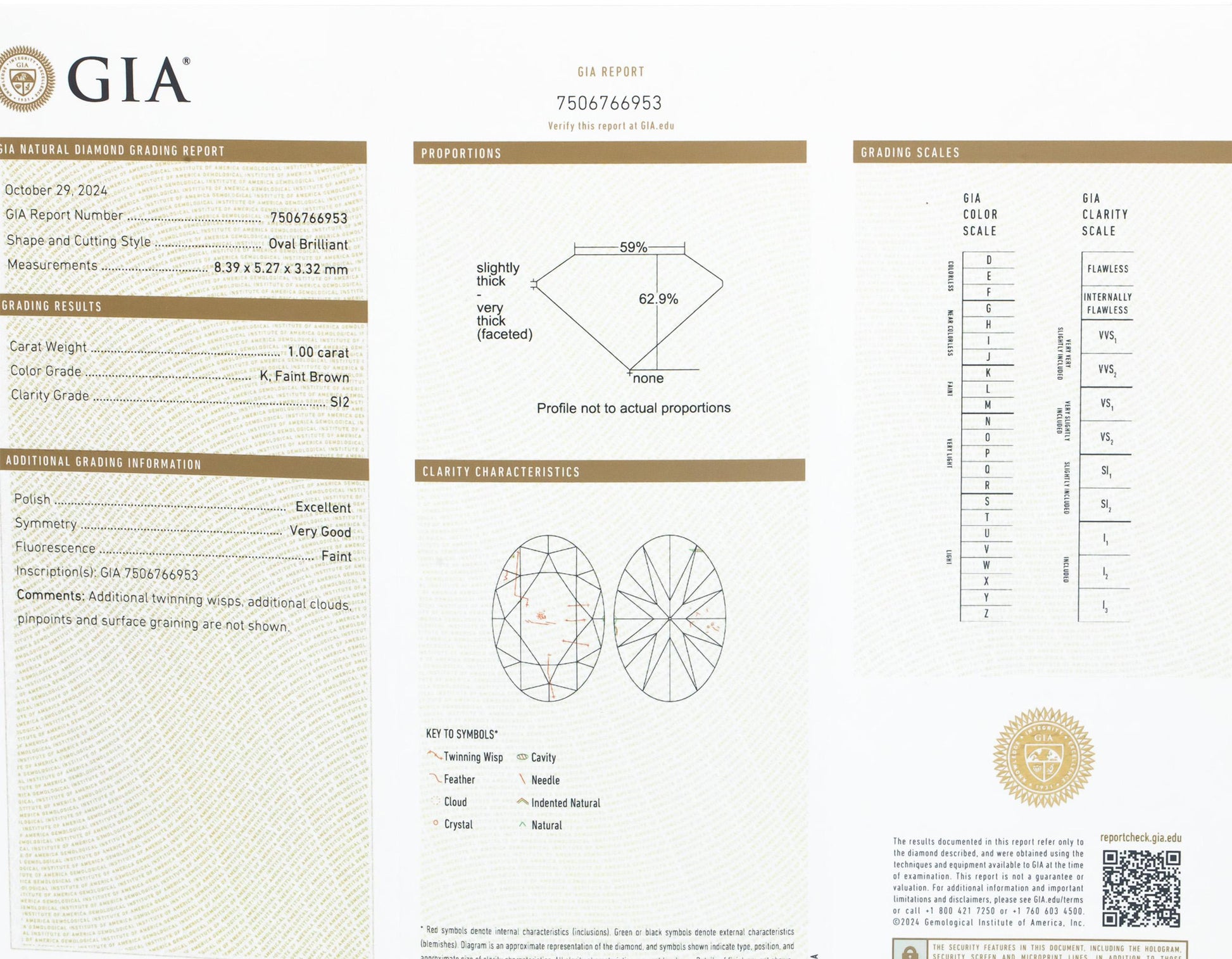 GIA Certified 1.00CT SI2/K,Faint Brown Oval Cut Loose Diamond