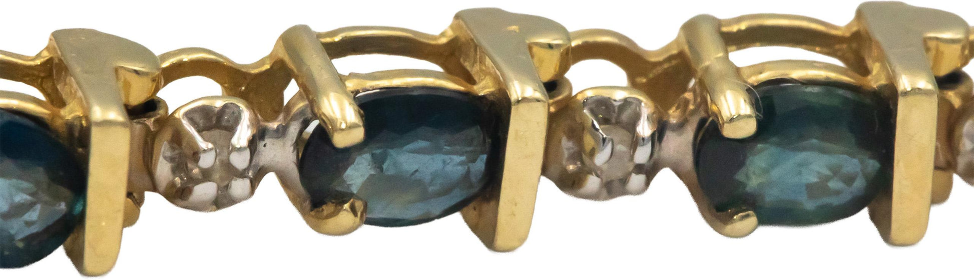 14k Yellow Gold 4.15CT Round Diamond & Oval Sapphire Fancy Link Bracelet