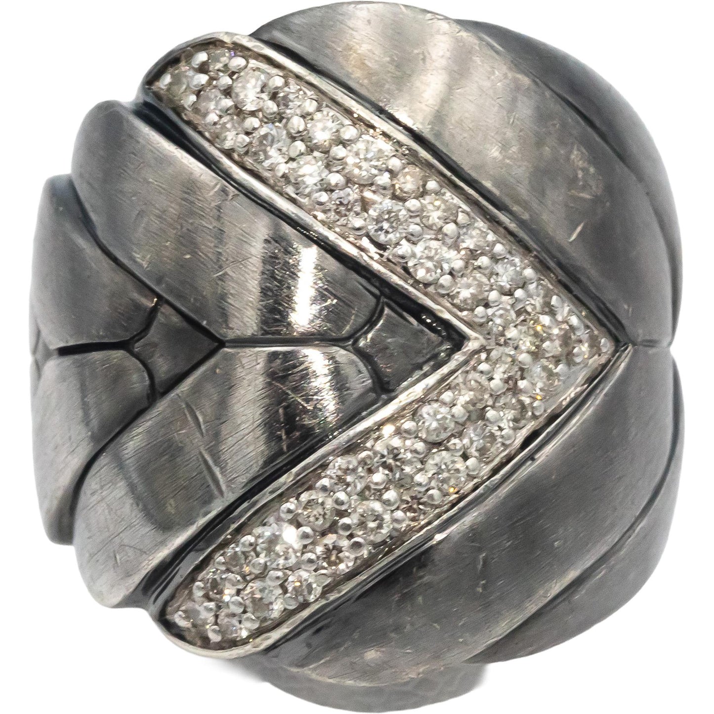 JOHN HARDY VS Diamond Round Cut Sterling Silver Wide Band Ring 0.50CT Size 7