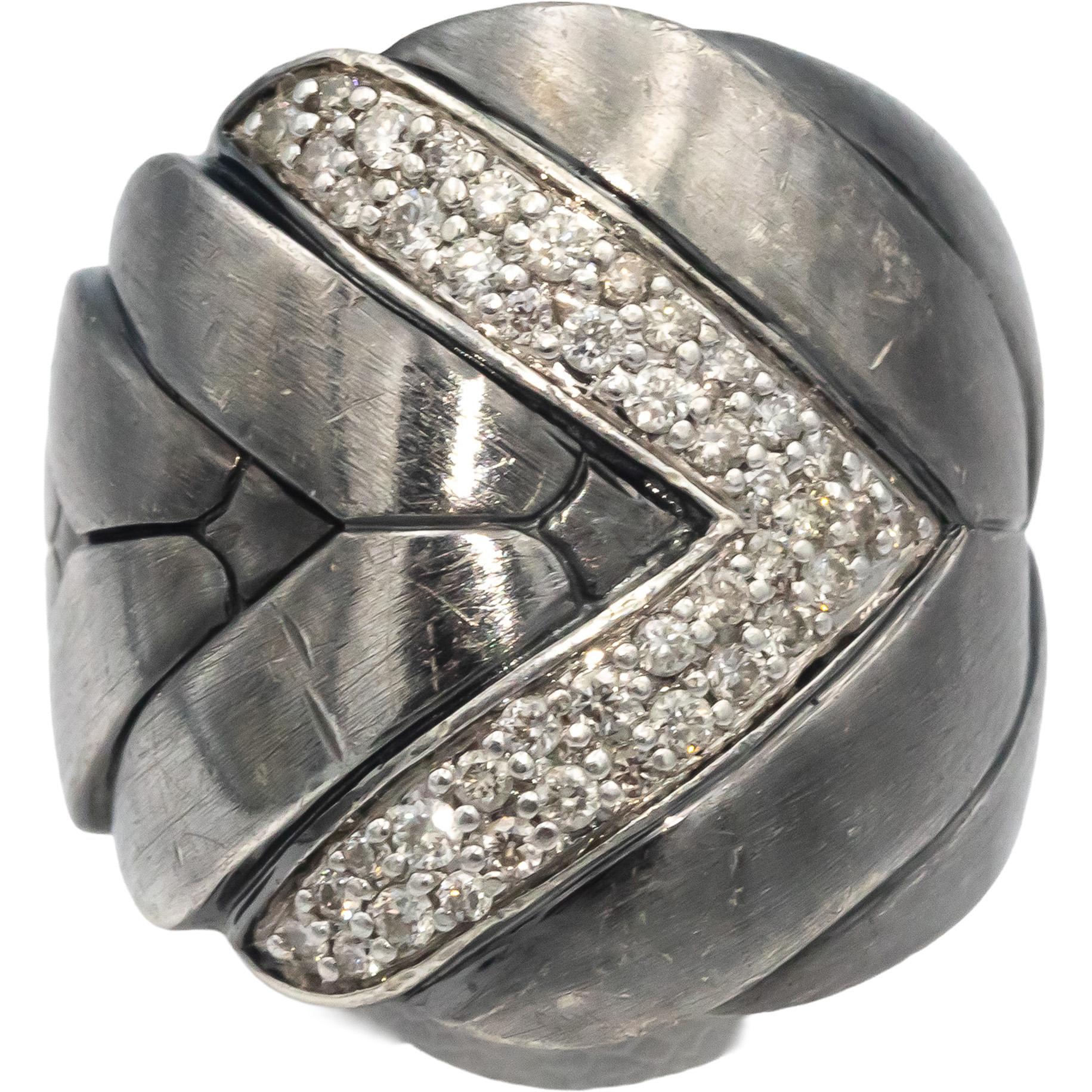 JOHN HARDY VS Diamond Round Cut Sterling Silver Wide Band Ring 0.50CT Size 7