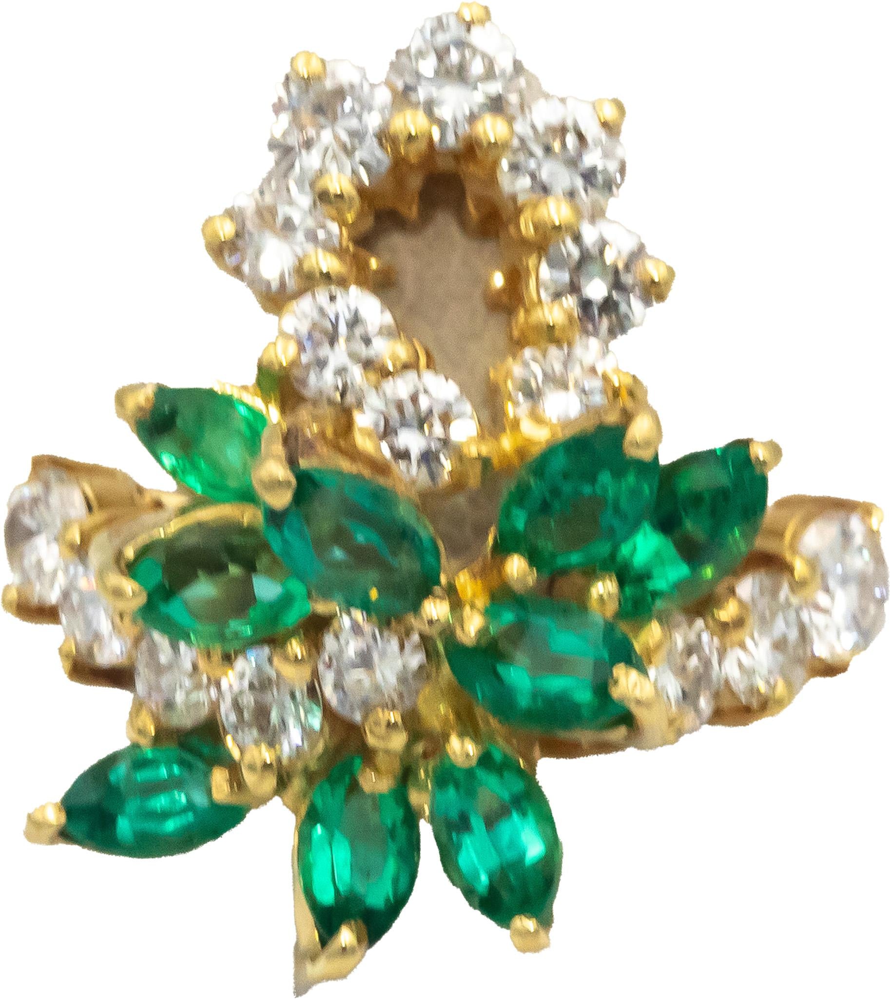 18k Yellow Gold VS Diamond and emerald Cluster Cocktail Ring 2.0CT Size 7