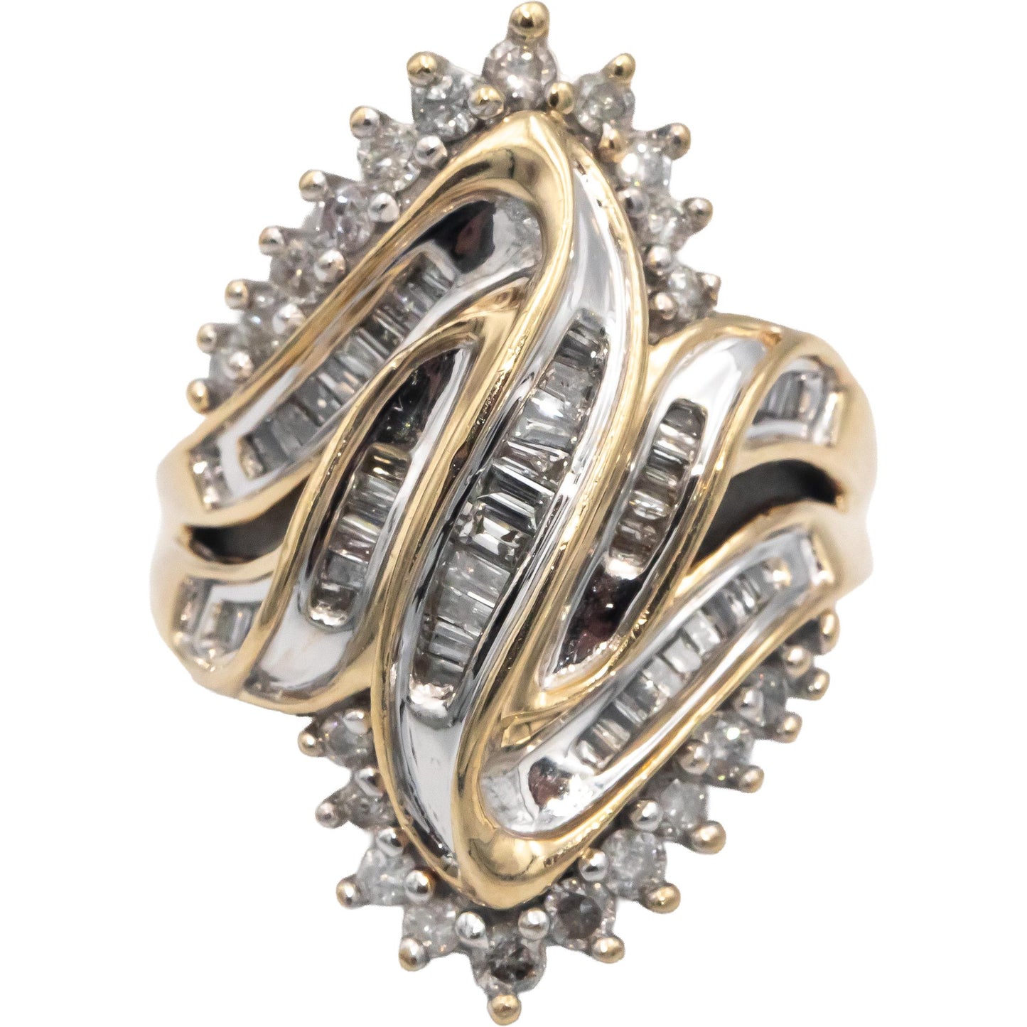 Diamond 10k Yellow & White Gold Cocktail Ring 0.50CT Size 7.5