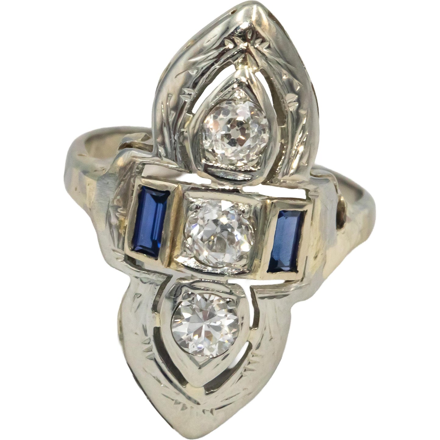 Vintage Antique Diamond & Synthetic Sapphire 18k Gold Ring 0.50CT Size 3.25