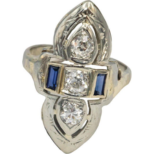 Vintage Antique Diamond & Synthetic Sapphire 18k Gold Ring 0.50CT Size 3.25