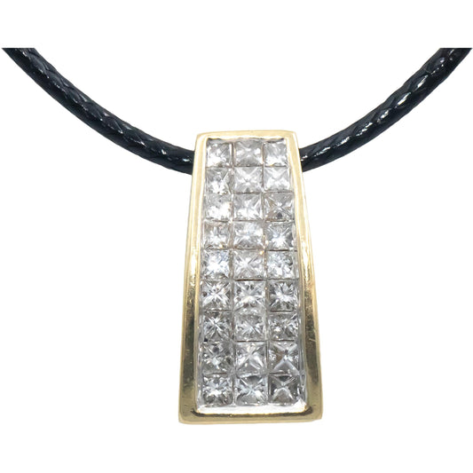 Diamond Princess Cut 14k Yellow Gold Invisible Set Slide Pendant Necklace 1.0CT