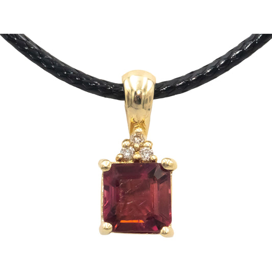 14k Yellow Gold Diamond and Pink Tourmaline Pendant Necklace 1.80CT