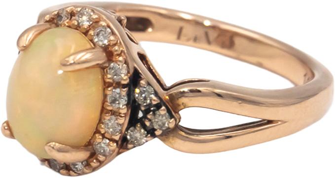 LE VIAN 14k Rose Gold Oval Cabochon Opal & Diamond Ring 0.15CT Size 4.25