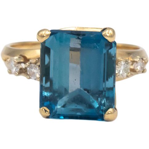 Blue Topaz & Diamond 14k Yellow Gold Cocktail Ring 8.15CT Size 7.5