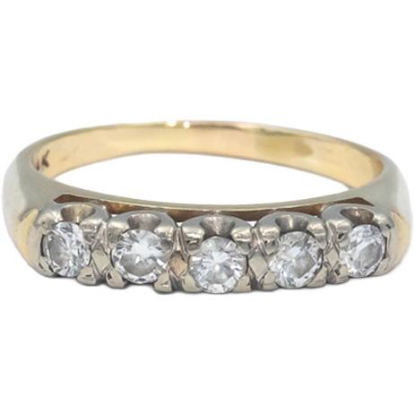Vintage 14k Yellow Gold Round Cut Diamond Five Stone Band Ring 0.30CT Size 5.5