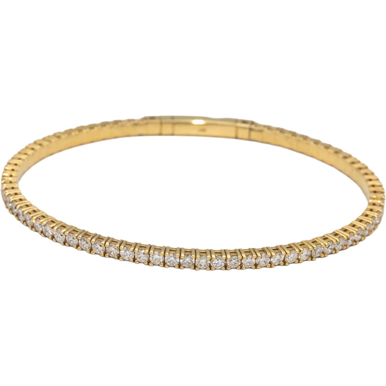 14k Yellow Gold VS Round Diamond Semi-Flexible Bangle Bracelet 3.90CT