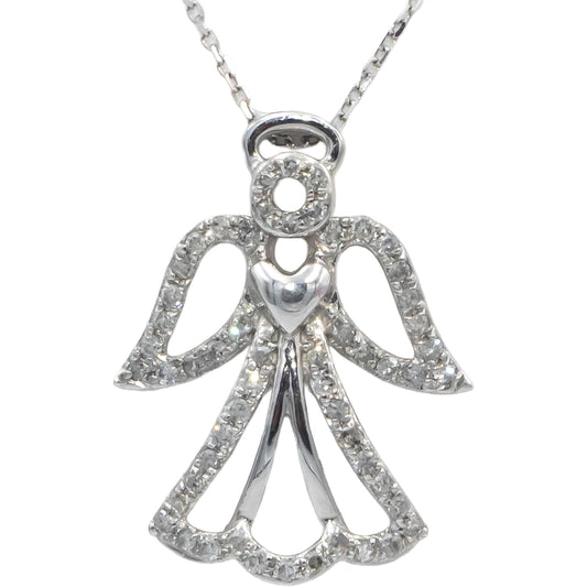 10k White Gold Jewelry Round Diamond Angel Pendant Necklace Chain 0.20CT