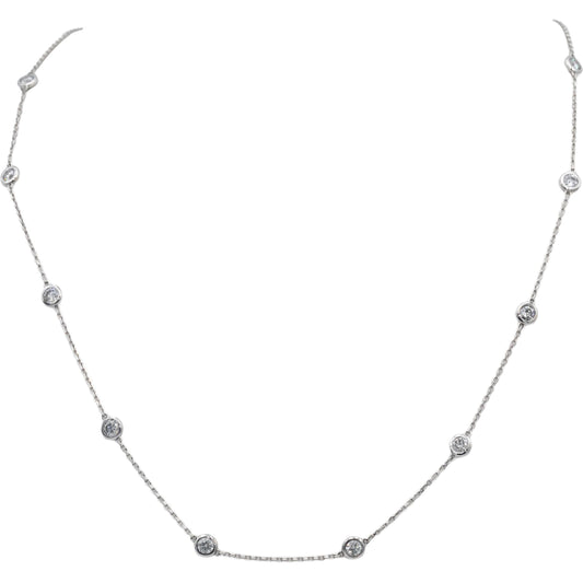 14k White Gold Round Bezel Set Diamond By The Yard Necklace Chain 1.53CT