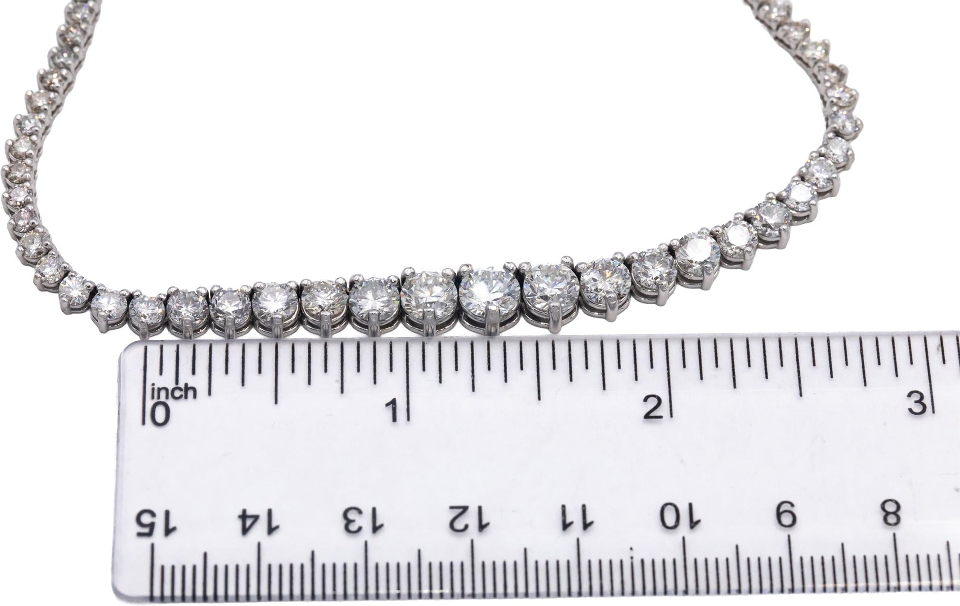 Round Diamond 14k White Gold Graduated Width Riviera Necklace 15.64CT