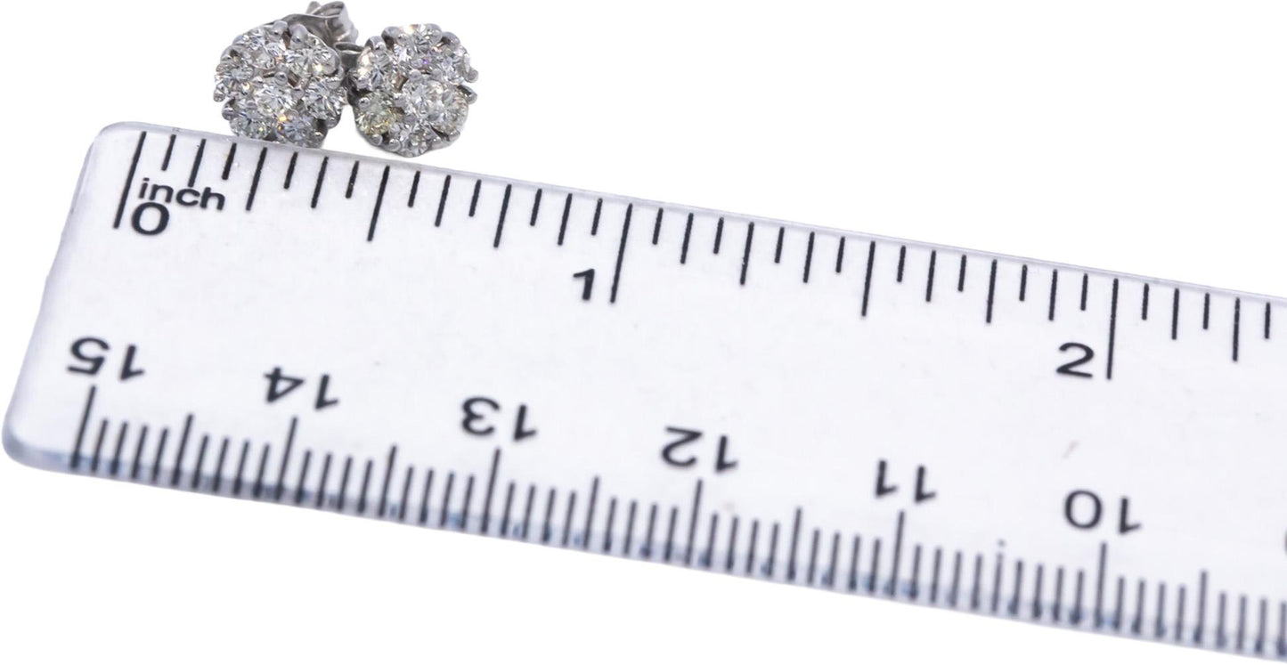 14k White Gold Round Diamond Halo Stud Earrings 0.82CT w/ 0.58CT Centers