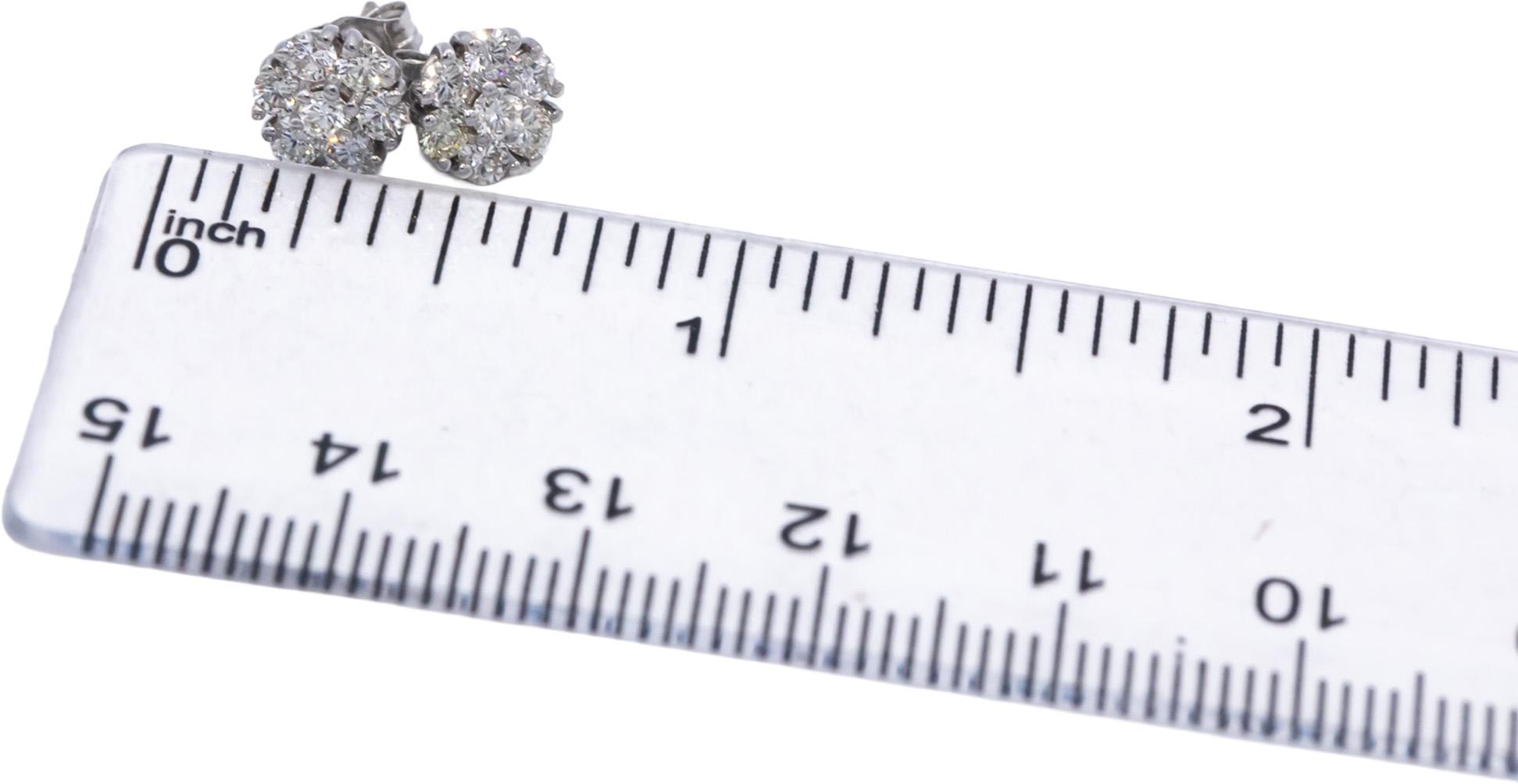 14k White Gold Round Diamond Halo Stud Earrings 0.82CT w/ 0.58CT Centers