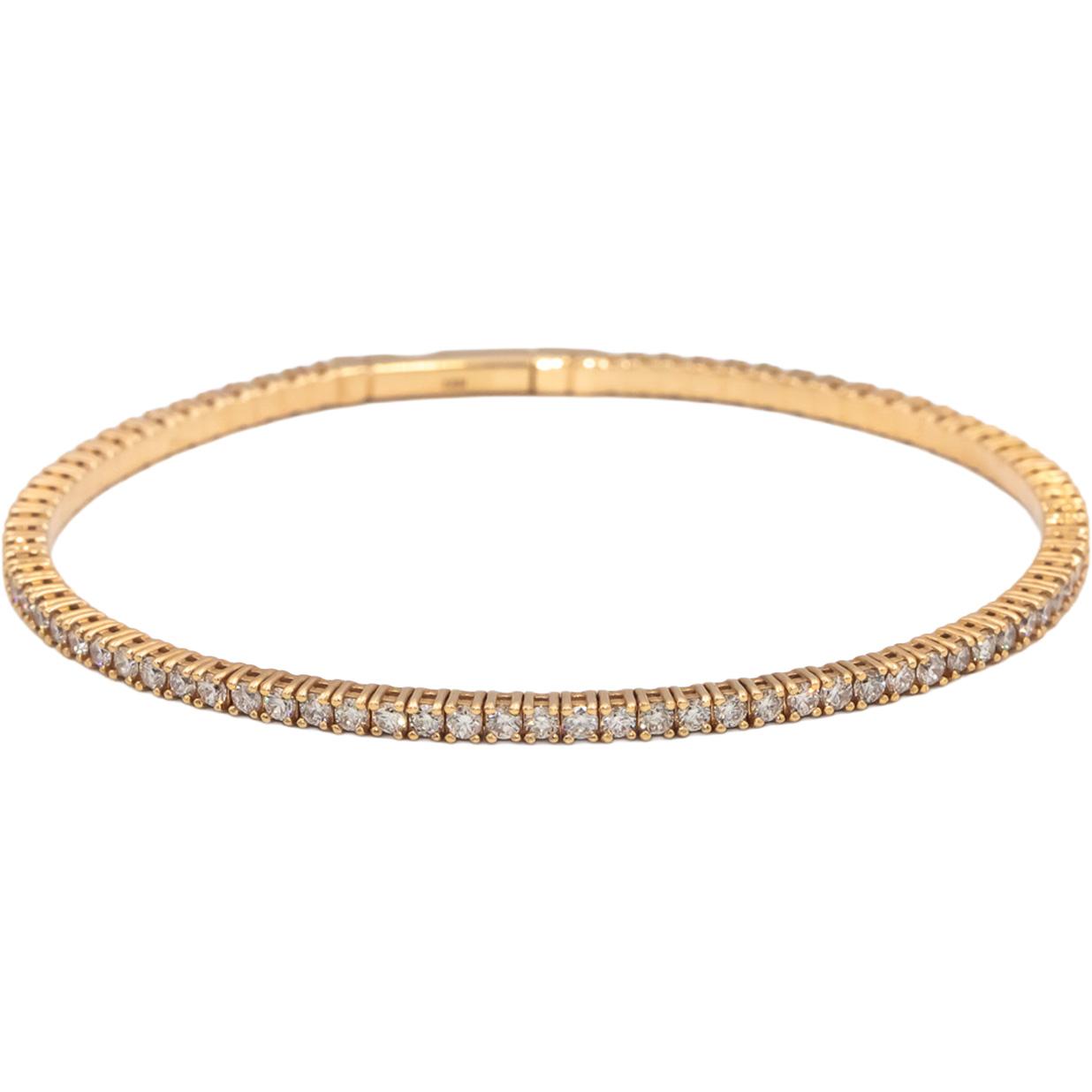 Round Diamond 18k Rose Gold Flexible Bangle Bracelet 2.33CT