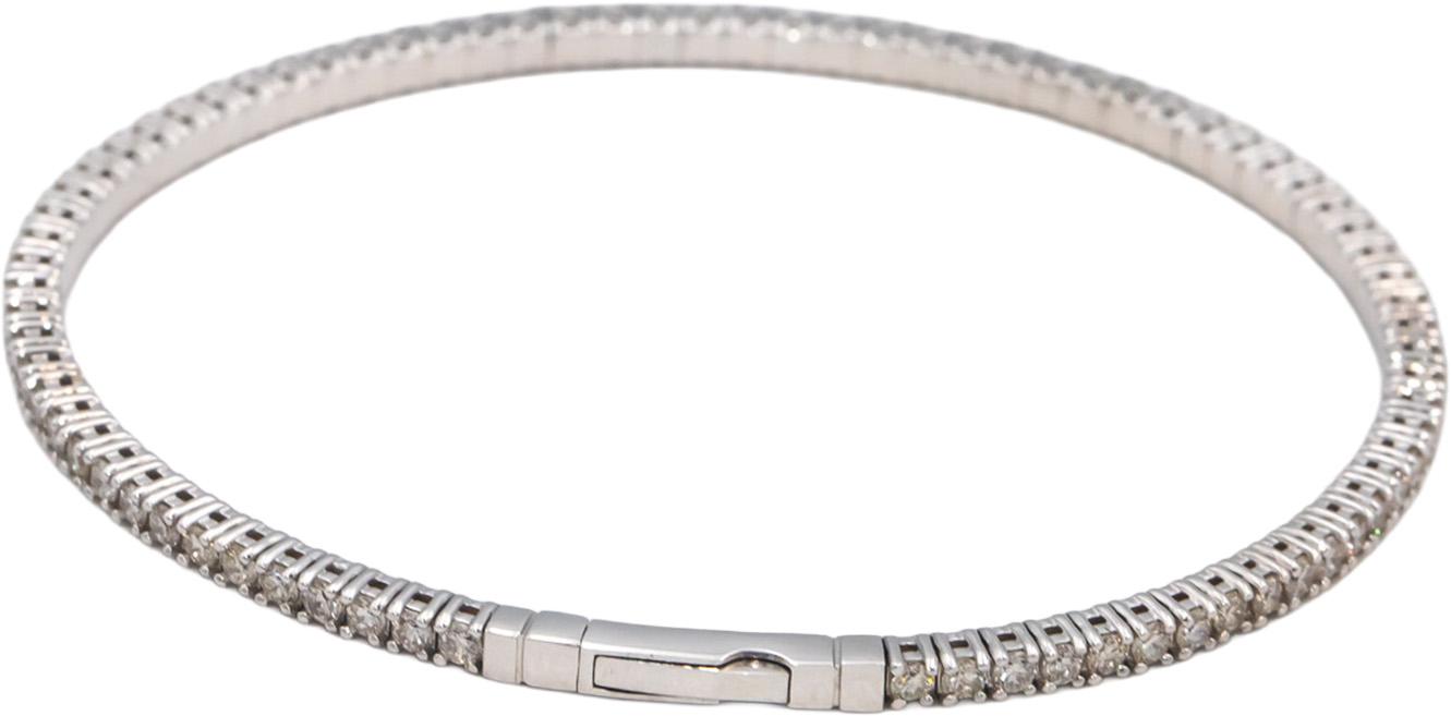18k White Gold Round Diamond Flexible Bangle Bracelet 2.33CT