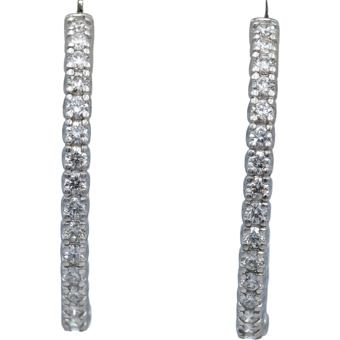 18k White Gold Round Bezel Set Diamond Inside Out Oval Hoop Earrings 5.46CT