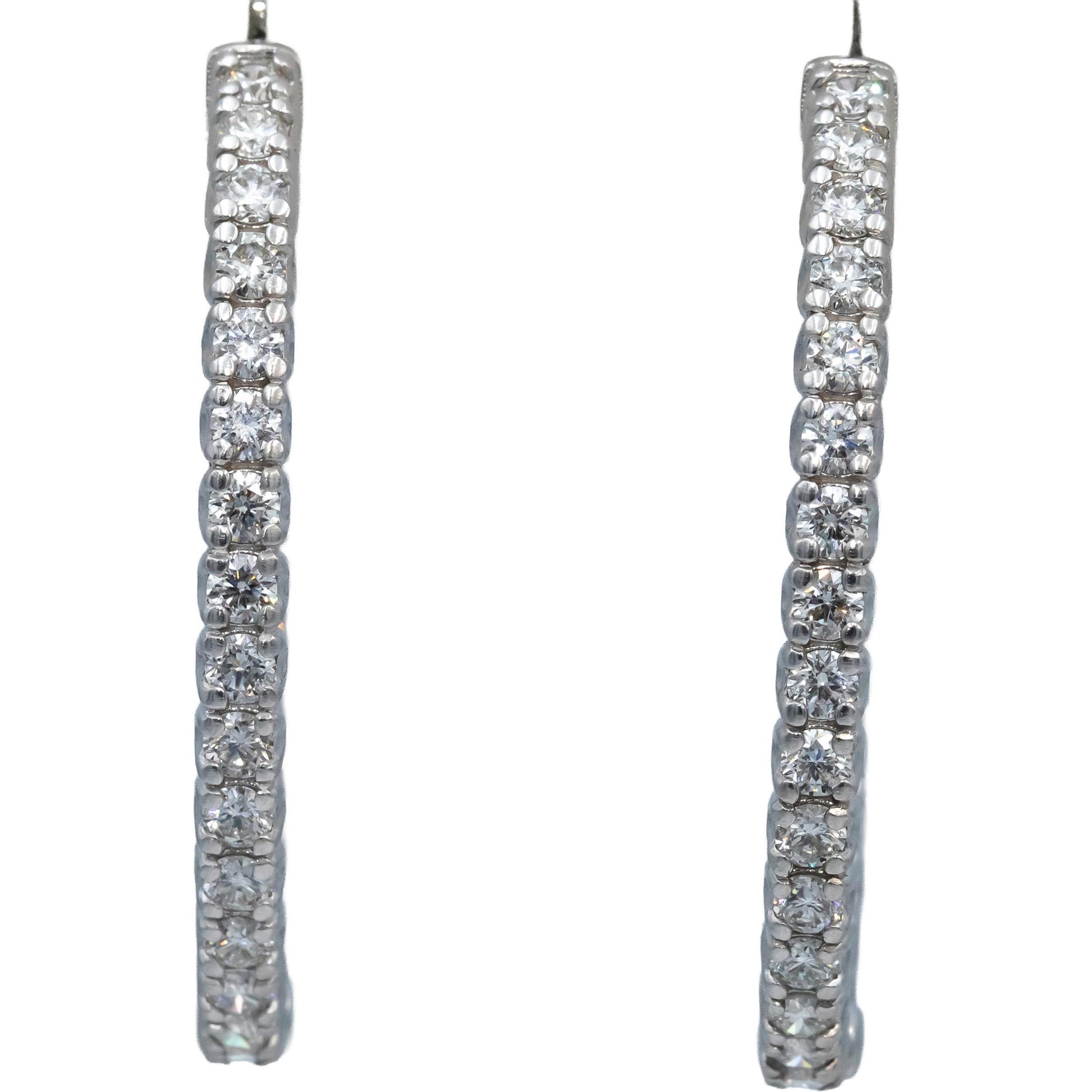 18k White Gold Round Bezel Set Diamond Inside Out Oval Hoop Earrings 5.46CT