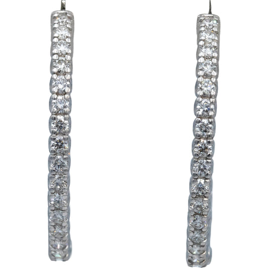 18k White Gold Round Bezel Set Diamond Inside Out Oval Hoop Earrings 5.46CT