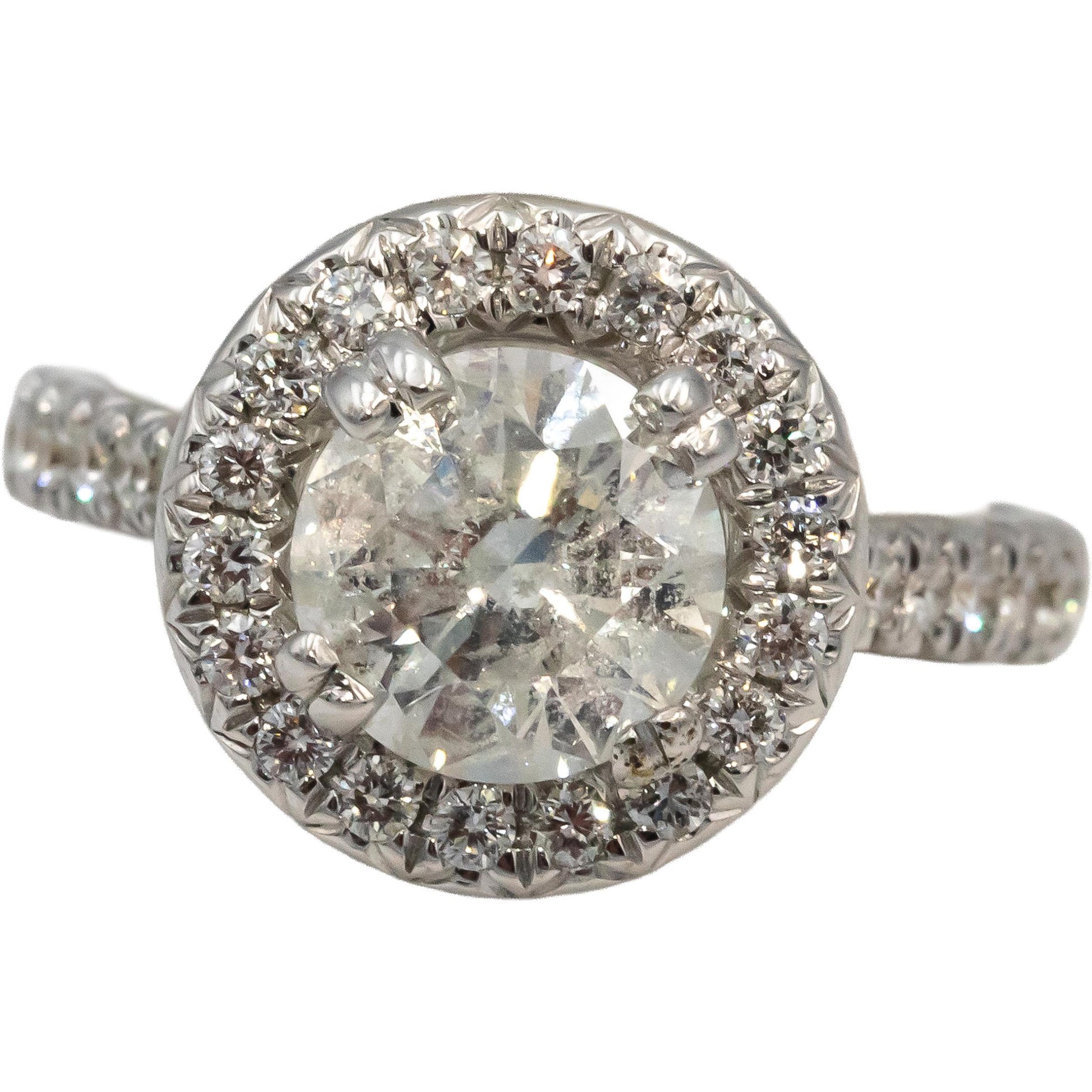 18k White Gold VS Round Diamond Halo Ring 2.31CT w/ 1.71CT Center Size 6.25