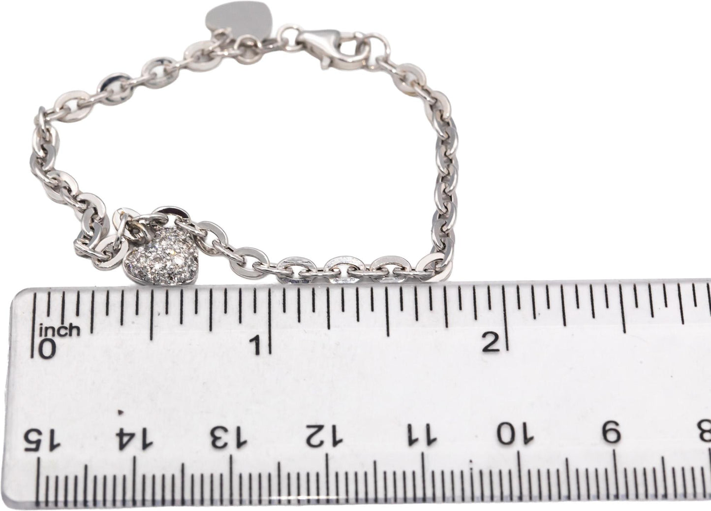 14k White Gold VS Round Diamond Heart Dangle Charm Chain Bracelet 0.25CT