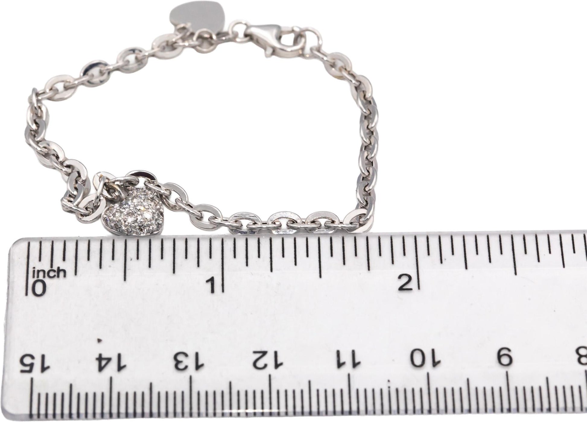 14k White Gold VS Round Diamond Heart Dangle Charm Chain Bracelet 0.25CT