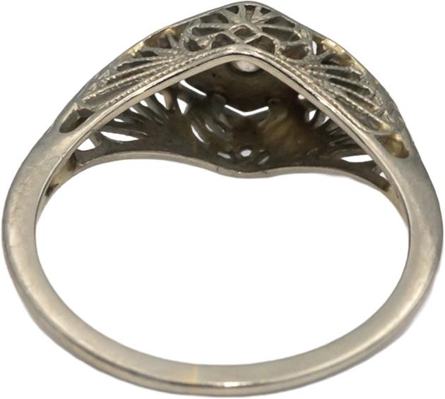 Vintage Antique 18k White Gold Old Euro Diamond Solitaire Filigree Ring 0.05CT