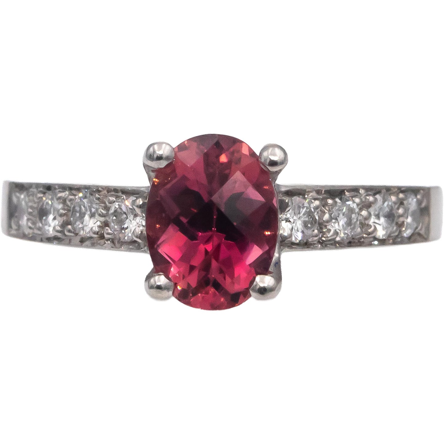 Platinum Oval Pink Tourmaline Round Diamond Cocktail Ring 1.76CT Size 6.25