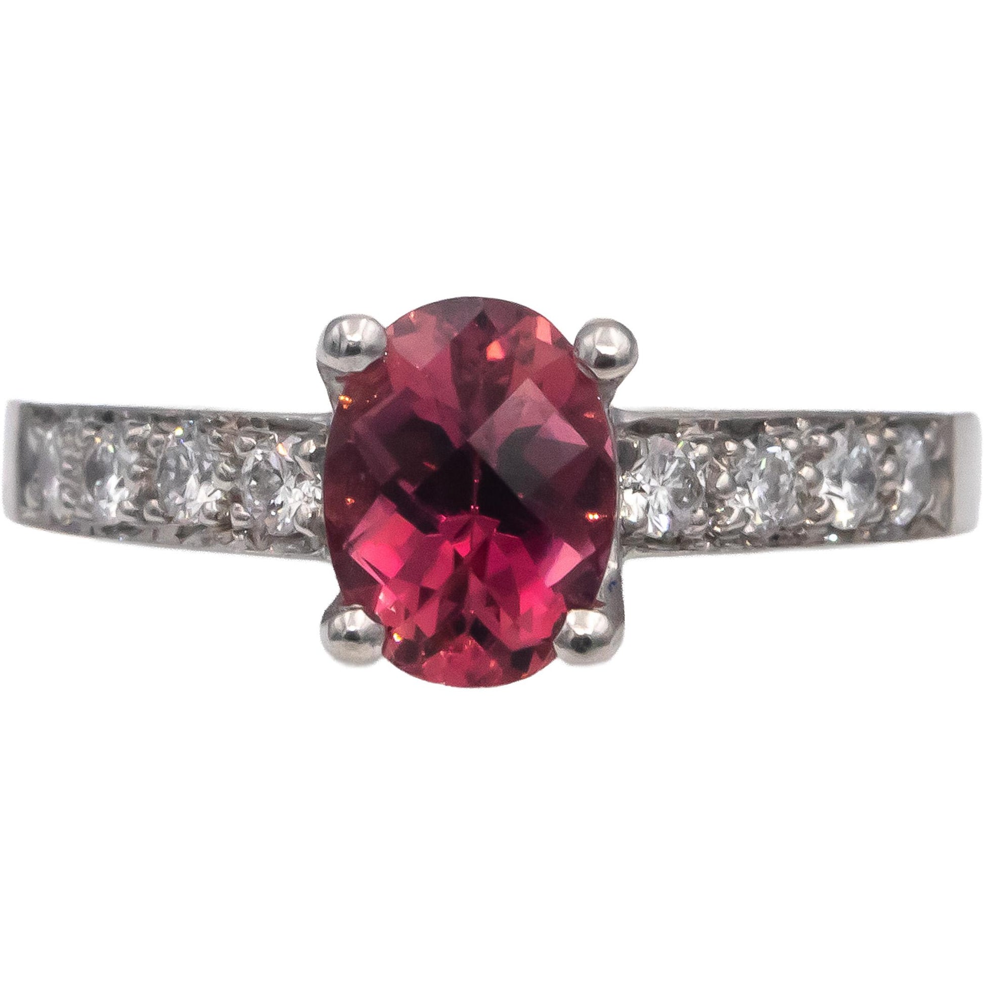 Platinum Oval Pink Tourmaline Round Diamond Cocktail Ring 1.76CT Size 6.25