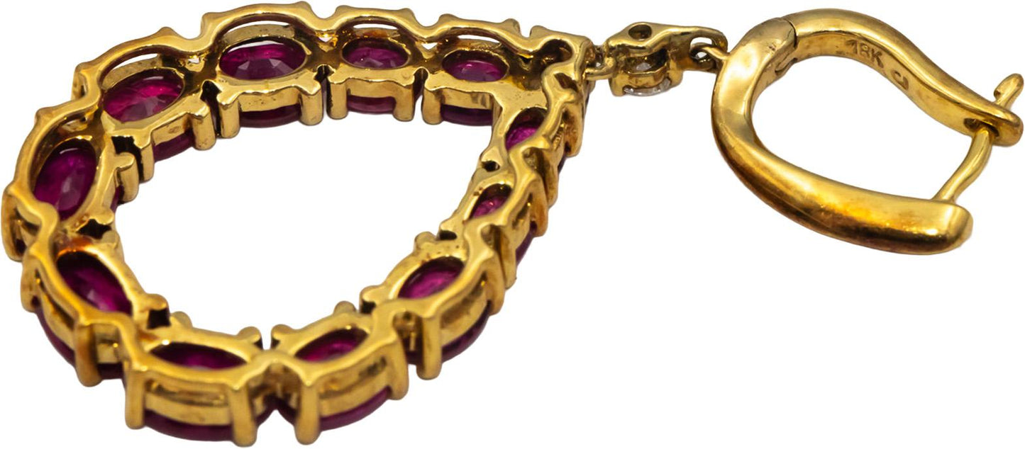 18k Yellow Gold Ruby and Diamond Pear Shaped Dangle Earrings 7.10CTW