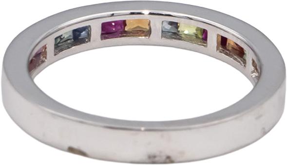 18k White Gold Square Channel Set Rainbow Sapphire Band Ring 1.10CT Size 7.5
