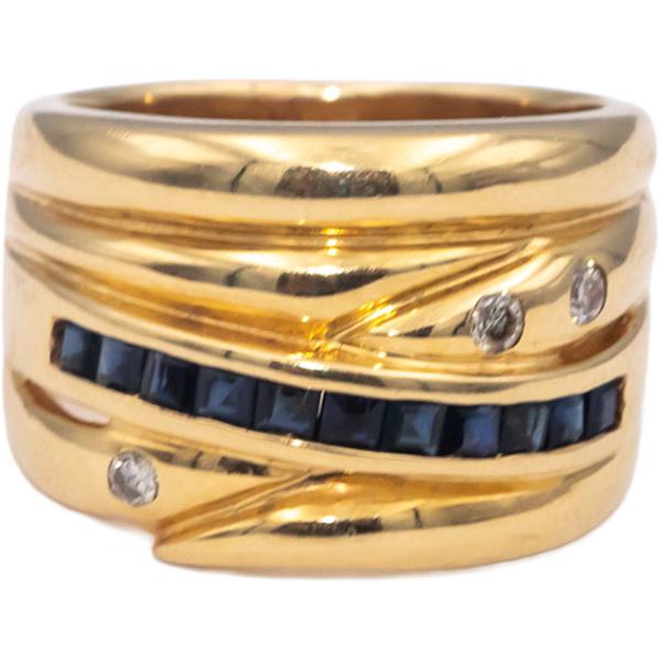 14k Yellow Gold Square Sapphire & Round Diamond Wide Band Ring 0.70CT Size 8