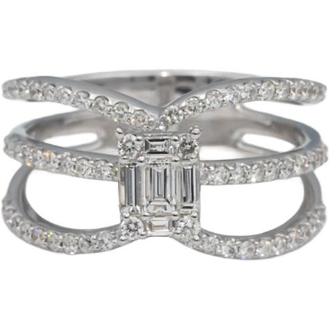 18k White Gold VS Emerald & Round Diamond Multi-Band Statement Ring 0.70CT