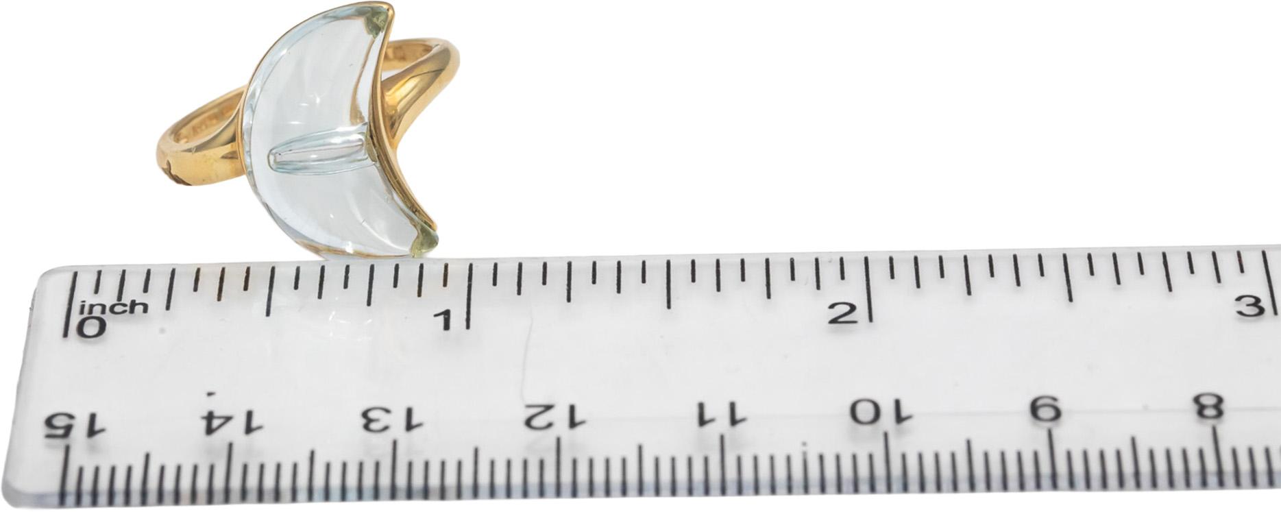 14k Yellow Gold Cabochon Blue Topaz Crescent Moon Ring Size 8