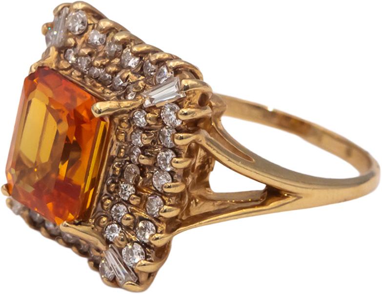 14k Yellow Gold Orange Sapphire & Diamond Cocktail Ring 5.50CT Size 7.5